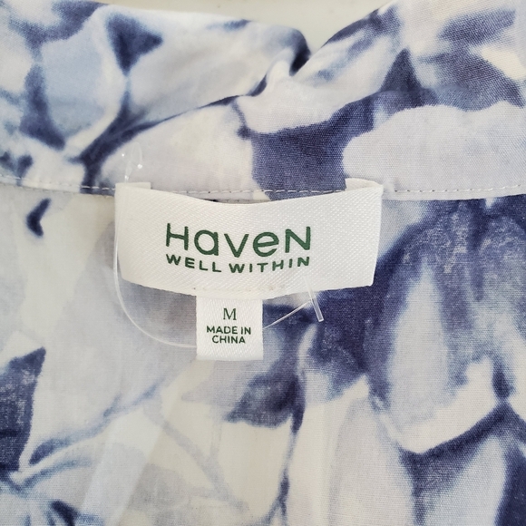 Haven Well Within Organic True Cotton Sleep Shirt Med Blurred Floral Button-up - Picture 8 of 13